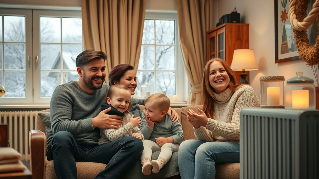 Smiling family enjoying new radiators installed by Edward Serrell Plumbing and Heating Ltd