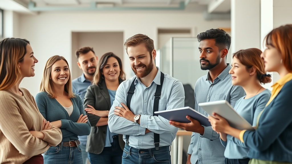 diverse group consulting plumber showing target audience engagement essential for plumbing brand identity