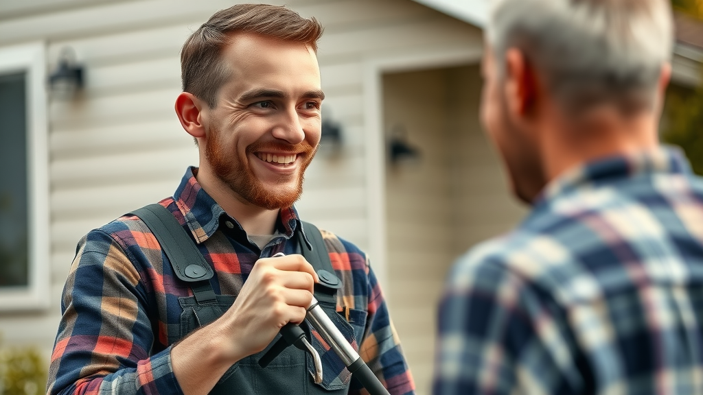 friendly plumber engaging customer reflecting approachable plumbing brand identity