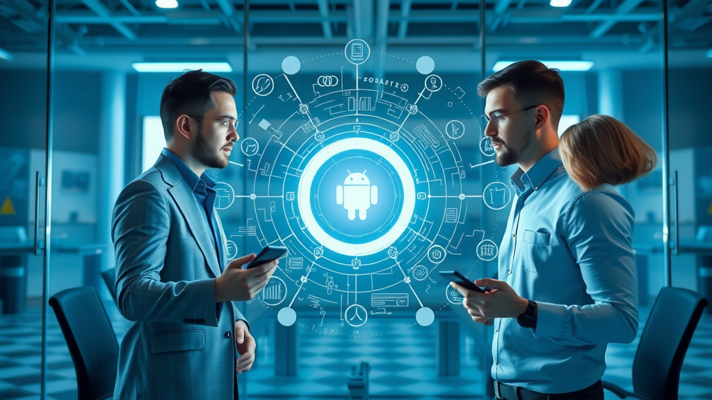 Plumbing software technology visualizing digital blueprint with professionals managing plumbing operations