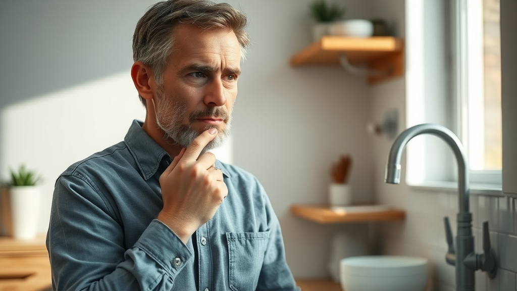 Homeowner assessing plumbing service value considering price and quality